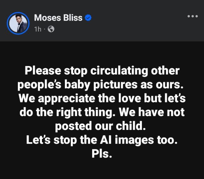 Moses Bliss warns those parading faces of other babies as his to stop